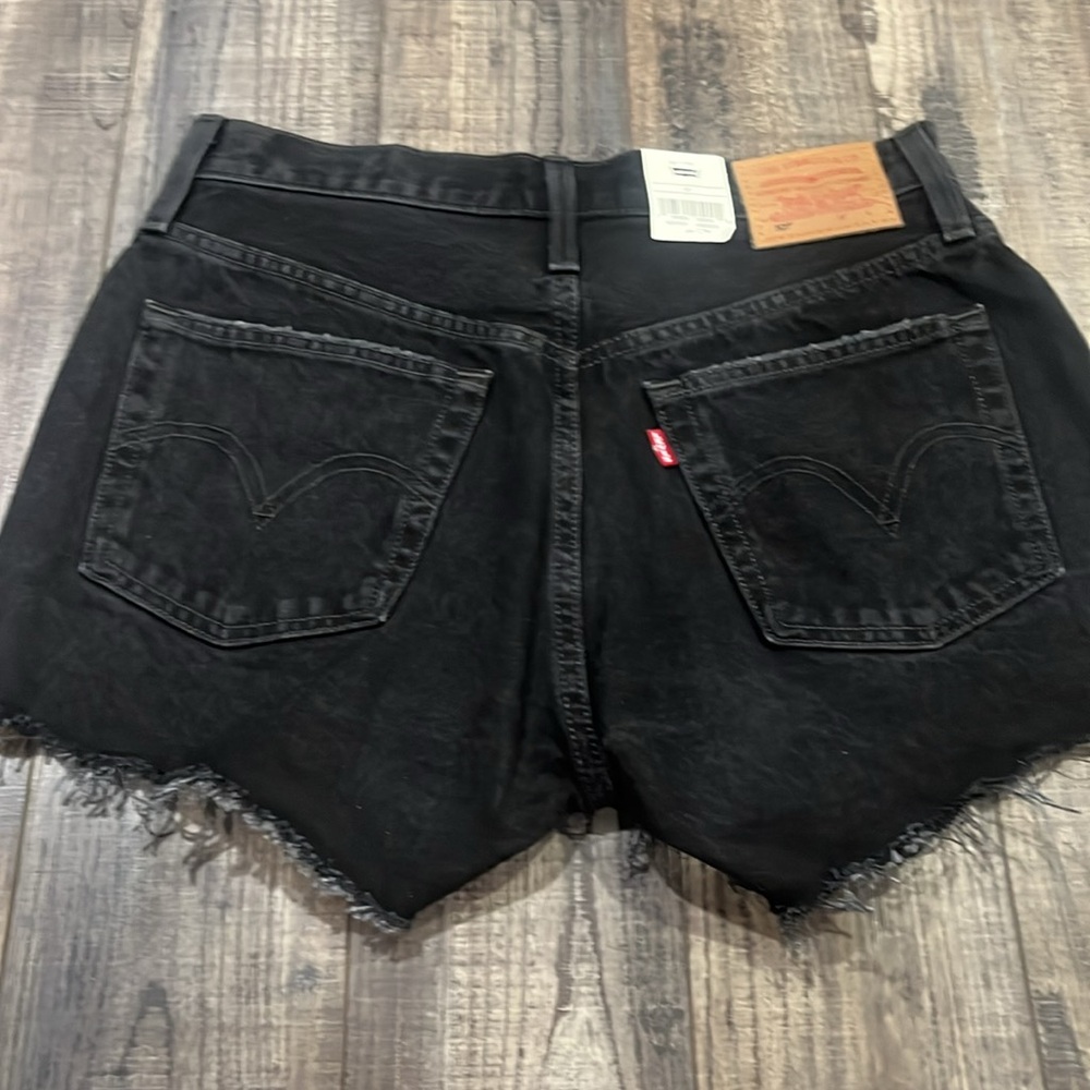 Levi's Black Distressed Jean Shorts Raw Hem - Picture 2 of 3